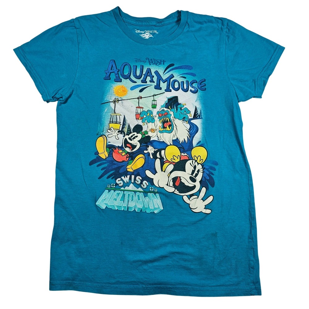 Disney Cruise Line AquaMouse Swiss Meltdown Teal Graphic T-Shirt Womens Small